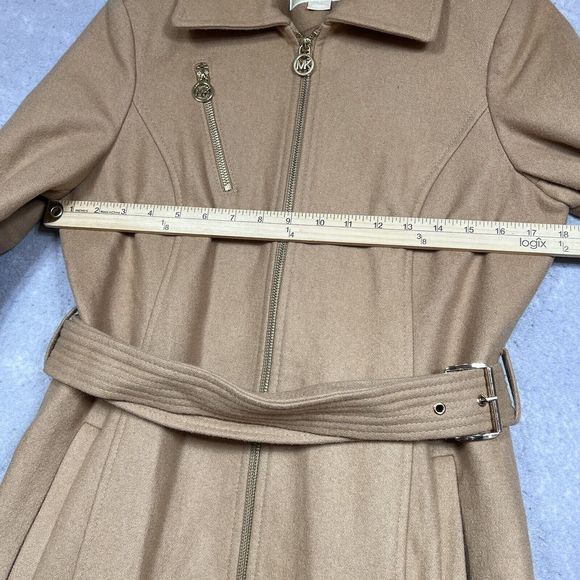 Michael Kors Coat Size 6 Camel Brown Wool Blended Zipper Belted Jacket - Picture 10 of 15